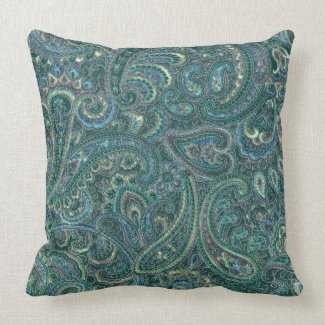 Green Tones Vintage Ornate Paisley Pattern Throw Pillow
