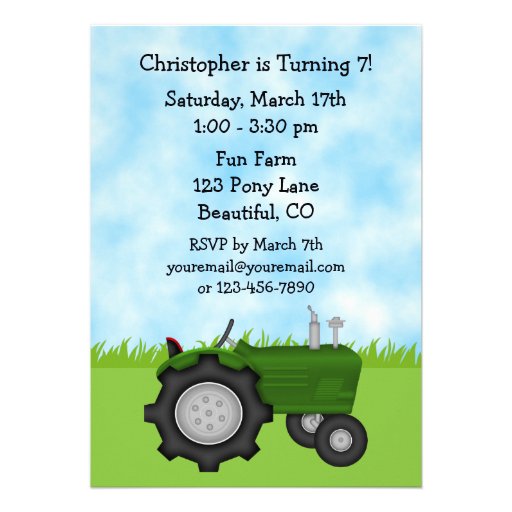 Green Tractor and Red Barn Birthday Invite ~ Boys