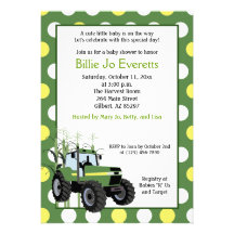Green Tractor Baby Shower 5x7 Invitation