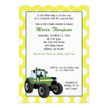 Green Tractor Baby Shower 5x7 Invitation (Yellow)