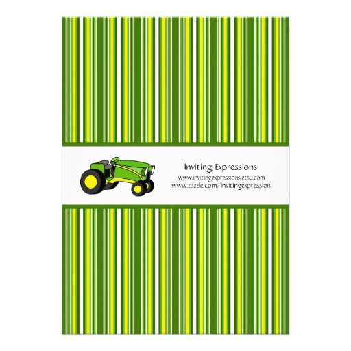 Green Tractor Birthday Party Invitations