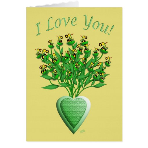 Green Tractor Bouquet with Heart Vase Card