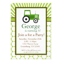 Green Tractor - Farm Birthday Party Invite