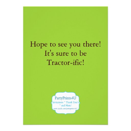 Green Tractor - Farm Birthday Party Invite