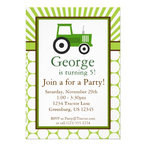 Green Tractor - Farm Birthday Party Invite