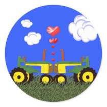 Green Tractor Valentine's Day Round Sticker