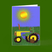 Green Tractor with Fishing Pole by Pond Card by KirstenEdwards Green Tractor with Fishing Pole by Pond Card
