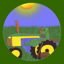 Green Tractor with Fishing Pole by Pond Sticker by KirstenEdwards Green Tractor with Fishing Pole by Pond Sticker