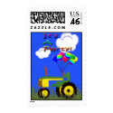 Green Tractor with Party Balloons Postage stamp