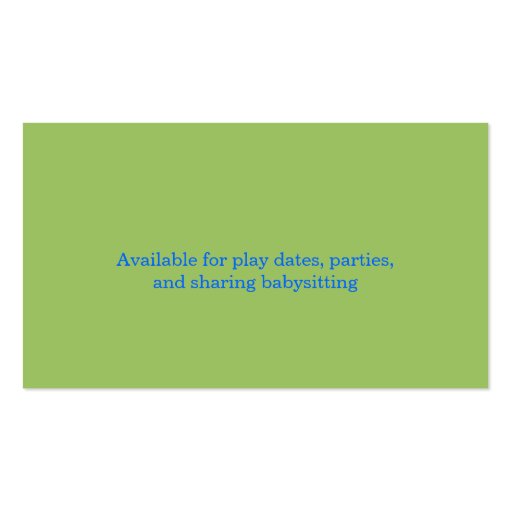 Green Train Engine Mommy Play Date Card Business Cards (back side)