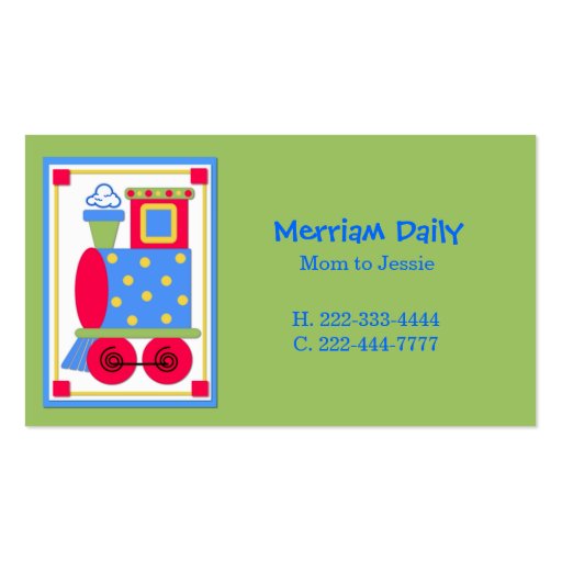 Green Train Engine Mommy Play Date Card Business Cards (front side)