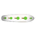 Green tree cartoon with creature. skate board
