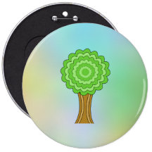 Green Tree. On multicolored background. Pinback Button