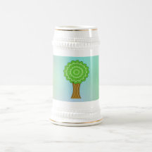 Green Tree. On multicolored background. Mugs