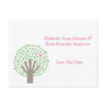 Green Tree Pink Hearts Save The Date Post Cards