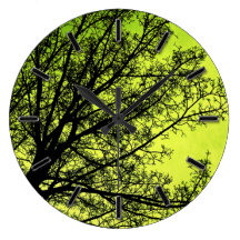 Green Tree Silhouette flower wall clock