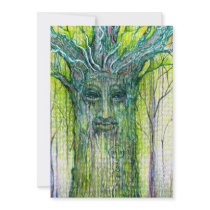 Green Tree Spirit Drawing Personalized Invitations