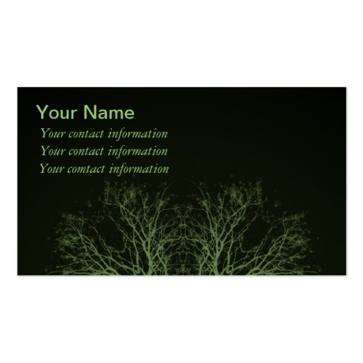 Green Treetops on Black Background Business Cards (front side)