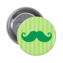 Green trendy hipster mustache pinback button