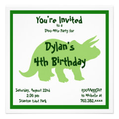 Green Triceratops Dinosaur Birthday Invitations