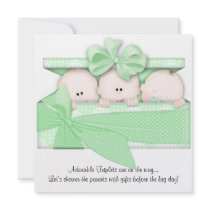Green Triplet Baby Shower Invitation Announcement
