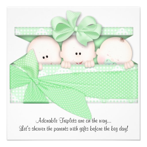 Green Triplet Baby Shower Invitation Announcement