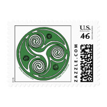 Green Triskel Celtic Spiral Art Postage