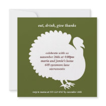Green turkey square Thanksgiving invitation card