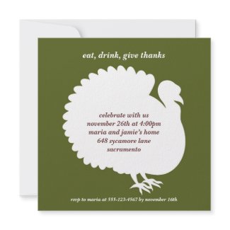 Green turkey square Thanksgiving invitation card 