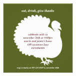 Green turkey square Thanksgiving invitation card