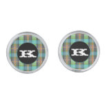 Green Turquoise Organge Plaids Silver Finish Cuff Links
