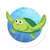 Green Turtle Round Sticker