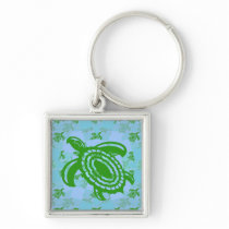 Green Turtle Square Keychain