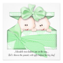 Green TWINS Baby Shower Invitation or Announcement