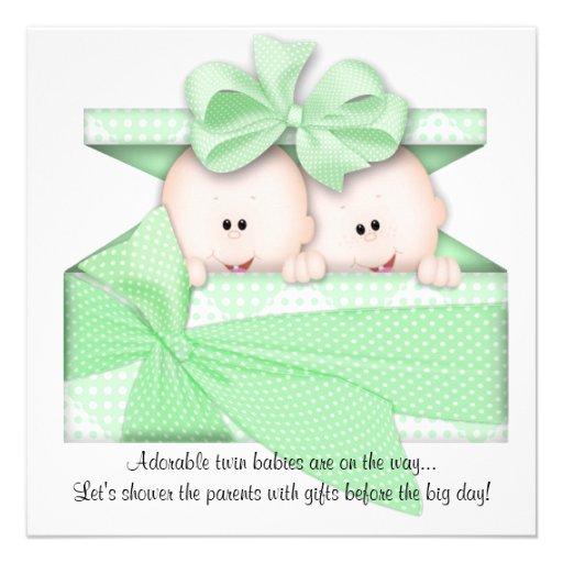 Green TWINS Baby Shower Invitation or Announcement (front side)