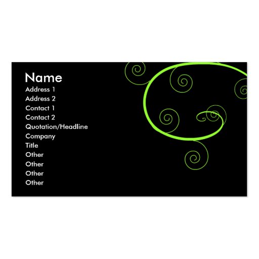 Green Twirls Business Card Template (front side)