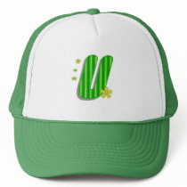 Green U monogram hats