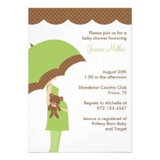 Green Umbrella Baby Shower Invitation