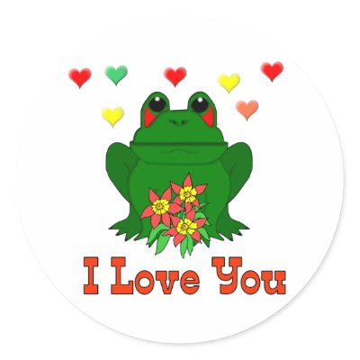 Green Valentine's Day Frog Round Stickers by orsobear Green Valentine's Day Frog Round Stickers by orsobear