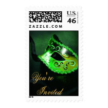 Green Venetian Masquerade Halloween Postage