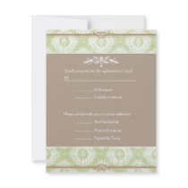 Green Victoria Damask wedding RSVP invitations by theonedesigns Green Victoria Damask wedding RSVP invitations