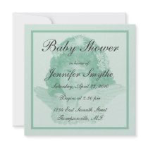 Green Victorian Angel Baby Shower Invitation