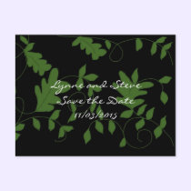 Green Vines on Black Save the Date postcards