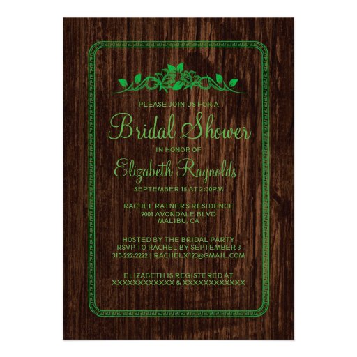 Green Vintage Barn Wood Bridal Shower Invitations