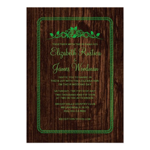 Green Vintage Barn Wood Wedding Invitations