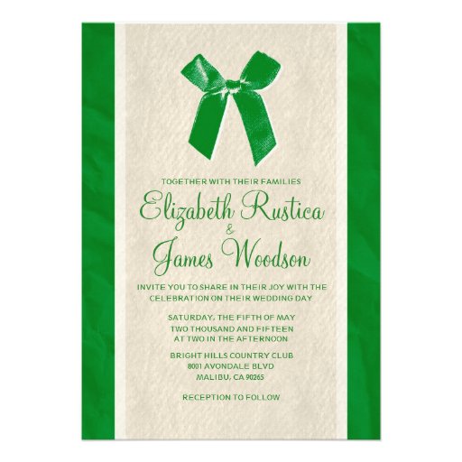 Green Vintage Bow & Linen Wedding Invitations