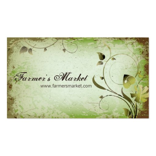 Green Vintage Farmer's Market Leafy Business Card (front side)