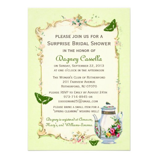 Green Vintage French Bridal Tea Party Cards