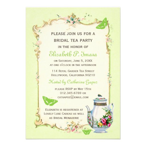 Green Vintage French Bridal Tea Party Invite