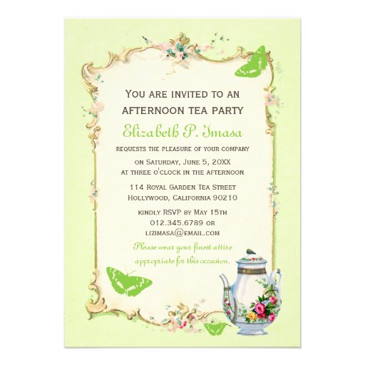 Green Vintage French Tea Party Custom Invites